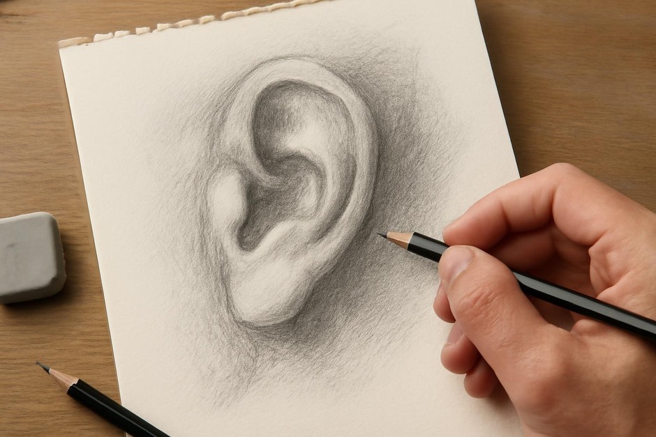 Close-up of a sketch showing varied hard and soft edges